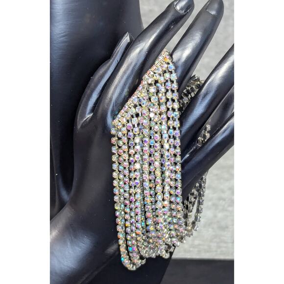Vintage Drape Rhinestone Cocktail Bracelet, 15 Strands, Lever Clasp, Silver-tone - Picture 1 of 5